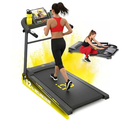 IDS G14 Tapis Roulant Elettrico Salvaspazio, Brand ITALIANO, Tappeto Corsa Extra Large (40 cm), 12 km/h, Inclinazione, Telaio Rinforzato, Display, Supporto Tablet, Garanzia e Assistenza ITALIA