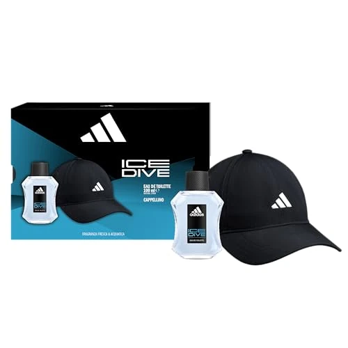 adidas, Pudełko na prezent Ice Dive, woda toaletowa 100 ml i czarna czapka adidas z daszkiem