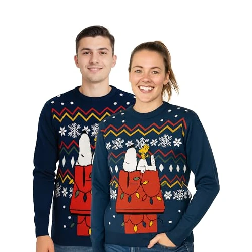Limitiertes Angebot: United Labels The Peanuts Snoopy Weihnachtspullover Unisex, Blau, M, Winter Strickpullover, Ugly Christmas Sweater für Damen und Herren von 29.95 EUR auf 19.95 EUR (Spare 33%)