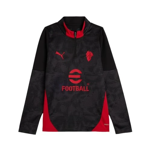 A.C. Milan - Maglia Training con Zip 1/4 Bambino, Felpa Gara da Allenamento, Stagione 2025/2026, Prodotto Ufficiale, Bambino, Nero, 12 Anni