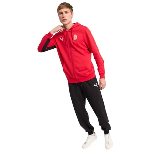 A.C. Milan Unisex Kit Felpa Con Cappuccio E Pantaloni 2-teiliges Set mit A.C. Logo Offizielles Produkt von Milan und Puma, rot, M