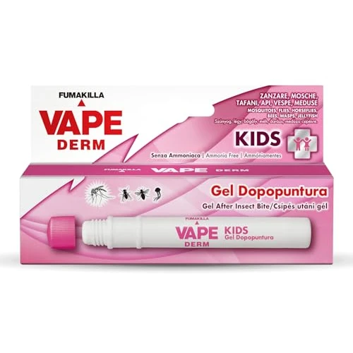 Offerta a tempo: FUMAKILLA VAPE DERM KIDS GEL DOPOPUNTURA, Prodotto cosmetico specifico per alleviare il fastidio da punture di insetto, Proprietà lenitive e rinfrescanti, Per pelli sensibili, 10 ml - 0% da 5.92 € a 5.92 €