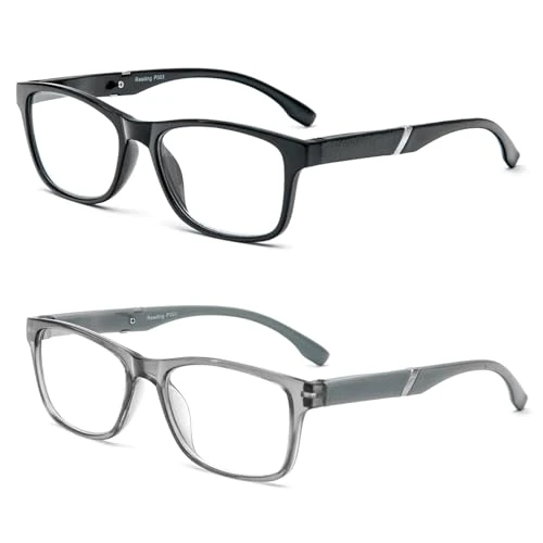 Offerta a tempo: MMOWW 2pack Occhiali da Lettura Uomo Donna Confezione da 3 - Occhiali Ultraleggeri con Cerniere a Molla (NeroGrigio, +1.0) - 0% da 8.56 € a 8.56 €