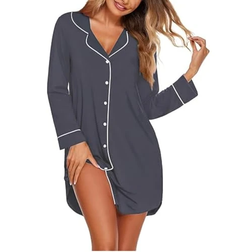 Offerta a tempo: Ekouaer Camicia da Notte Donna Invernale Maniche Lunghe, Grigio Scuro M - 11% da 26.99 € a 23.99 €