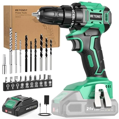 BETENST Wiertarko-wkrętarka akumulatorowa 20 V, bezszczotkowa z 18-częściowym wiertłem