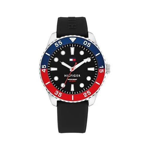 Offre limitée : Tommy Hilfiger Montre à Mouvement à Quartz Trois Aiguilles pour Homme avec Bracelet en Silicone Noir - 1792201 de 97.95 € à 68.57 € (30% de remise)