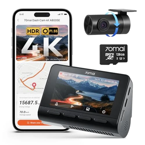 Offre limitée : 70mai Dash Cam Voiture 4K A800SE - Caméra Voiture Double (4K UHD Aant+1080P Arrière) avec GPS, Wi-Fi, SD 128GB Go, Ouverture F1.55, Vision Nocturne, ADAS, écran IPS 3", Surveillance Stationnement 24/7 de 129.40 EUR à 109.99 EUR (remise 15%)