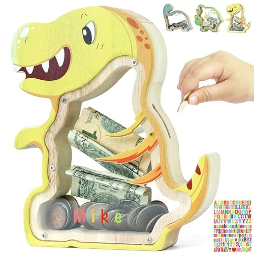 Offerta a tempo: DBPBToU Salvadanaio Bambini in Legno Dinosauro Apribile (Giallo) - 36% da 14.24 € a 9.11 €