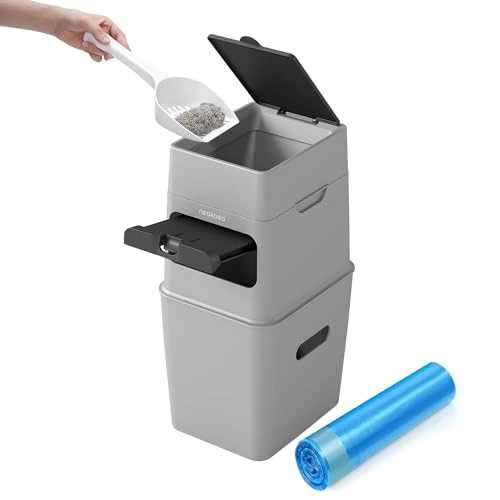 Offerta a tempo: Neakasa PooGuard - Pattumiera per lettiera per gatti, da 9,2 l, per lettiera di gatti, escrementi di cani e pannolini, con finestra, apertura più ampia e sacchetto di ricarica per 4 mesi (grigio) - 36% da 49.99 € a 31.99 €