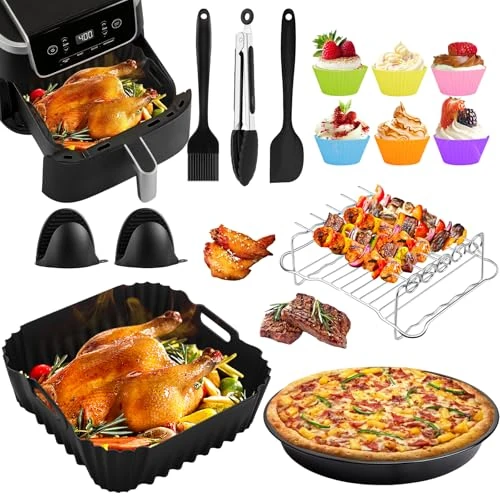 Offerta a tempo: 19PCS Accessori per Friggitrice ad Aria per Cosori 5,5L-6,2L, Teglie per Friggitrice ad Aria per Philips NA230/Ninja AF180 AF140/Russell Hobbs/Tefal e la Maggior Parte Degli Airfryer Quadrati 4L-8L - 0% da 20.71 € a 20.71 €
