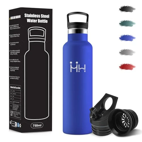 Offerta a tempo: Borraccia Termica, 750 ml Senza BPA, Borracce Termiche, 18/8 Acciaio Inossidabile, Borraccia Acciaio Inox, Bottiglia Acqua Con Cannuccia e 2 Coperchi, Borracce per Campeggio, Palestra - Blu reale - 0.00% da 16.06 € a 16.06 €