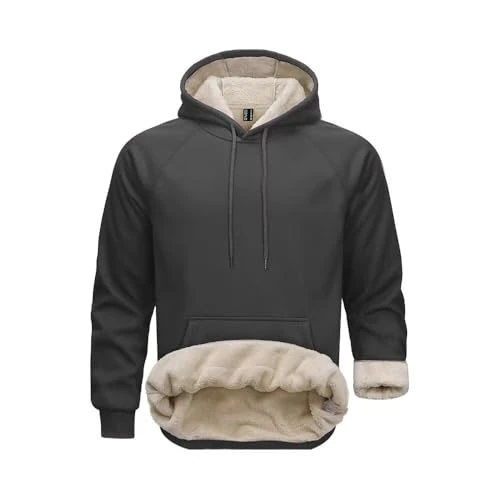Offerta a tempo: PrimeCrest Felpa Uomo con Cappuccio Pile Invernale Termica Pullover Hoodie Calda Felpe Maglione Imbottita Cotone Felpata Casual Lavoro Sherpa Manica Lunga Grigio M - 19% da 56.99 € a 46.01 €