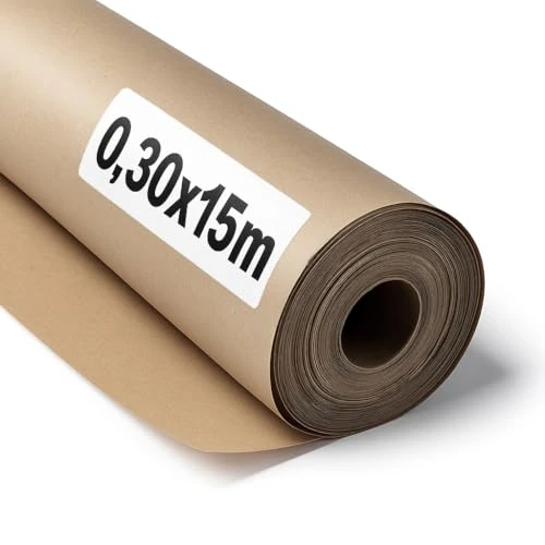 OFITURIA Natural Brown Kraft Paper 70 g/m² - Roll 0.30 x 15 m - Pack of 6 Rolls - Recycled Paper for Packaging, Crafts and Decoration - Tear-Resistant - Suitable for Acrylic and Oil Paints