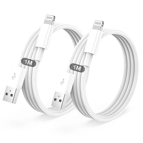BSTOEM Cable de carga USB Lightning 2 piezas 1m + 1m para 14 Pro Max/13/12/11/XR/XS/X 8/7/6s/6/5/Plus/SE/SE 2/iPad mini 4 cables de carga