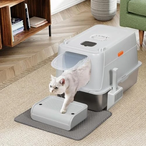 Limited offer: BAKAJI XXL Cat Litter Tray with Steel Base 35 Litres and Anti-Sand Platform, Carbon Filter Anti Odor, Transparent Door, Scoop with Container, Anti-Dirt Mat, 60 x 40 x 39 cm from 88.08 EUR to 88.08 EUR (save 0%)