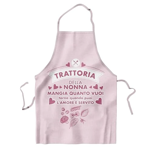 KAÏDENSÏ Origineel cadeau-idee voor oma - keukenschort Trattoria de oma - grappige cadeau-ideeën - origineel verjaardagscadeau voor haar, Roze, One size