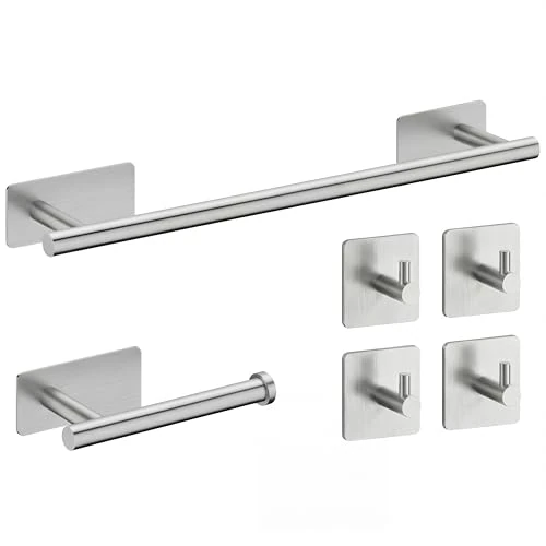 Offerta a tempo: Steel Soul – Set Accessori Bagno Adesivi in Acciaio Inox 304 – Porta Asciugamani, Porta Rotolo e Ganci – Adesivo 3M VHB – Installazione Senza Fori – 6 Pezzi (Argento Satinato) - 0.00% da 30.99 € a 30.99 €