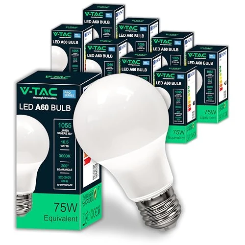 Offerta a tempo: V-TAC 10x Lampadine LED A60 da 10.5W - [Alta Luminosità ed Efficienza] - E27 - (Equivalenti a 75W) - 1055 Lumen - Lampadine di Nuova Generazione - Massimo Risparmio Energetico - Luce Calda 3000K - 15% da 14.99 € a 12.81 €