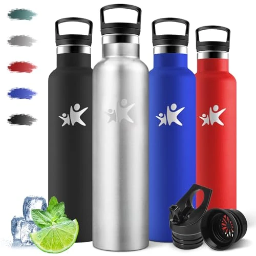 Motswedi Botella Termica 1 litro, 12H Caliente/24 Frío, Botella Agua Acero Inoxidable, Doble Aislamiento, Cantimplora Termica, Cantimplora, a Prueba de Fugas, para Oficina, Gimnasio, Gris metalizado