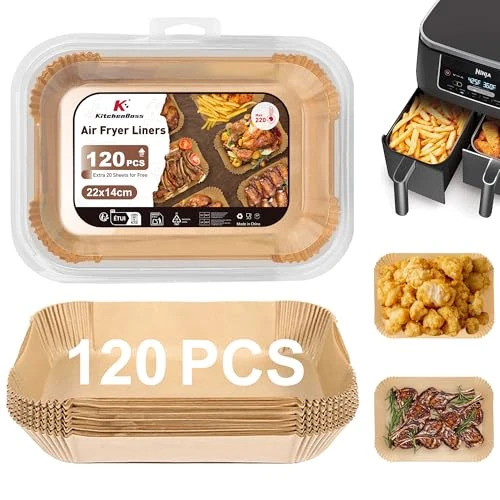 Offerta a tempo: KitchenBoss Carta Forno per Friggitrice ad Aria: 120 Pezzi Rettangolare Carta Forno Fogli 22 x 14cm — 20% da 10,99 € a 8,79 €