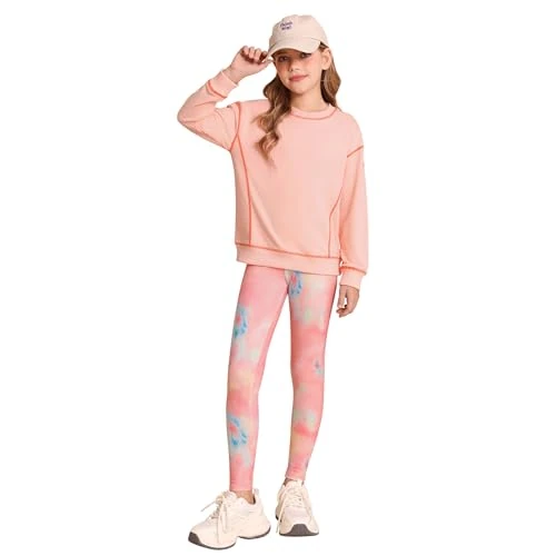 GRACE KARIN Conjunto de 2 piezas para niñas con suéter largo y pantalón ajustado con bolsillos, Naranja Rosa, 5-6 años