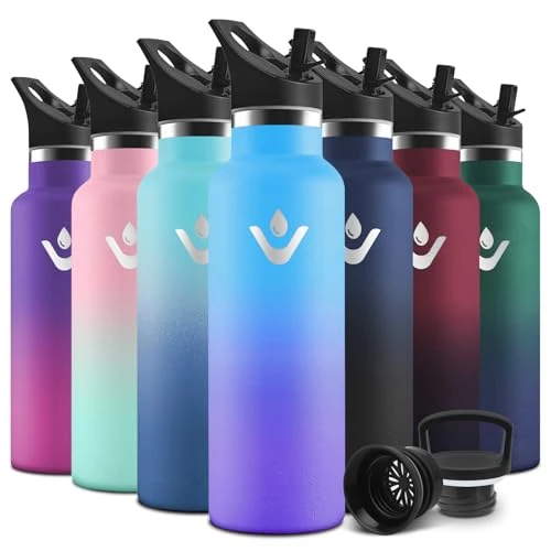 Limited offer: Motswedi Children's Stainless Steel Drinking Bottle, 500 ml, Leak-Proof, Thermos Flask, with 2 Lids and Straw, Water Bottle with Straw, Water Bottle for Sports, School, Fitness, Sky Blue/Purple from 7.99 EUR to 7.99 EUR (save 0%)