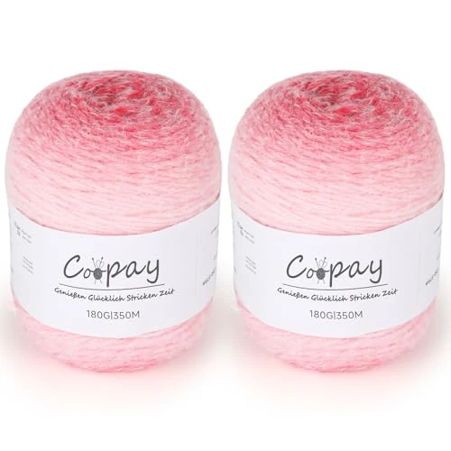 Coopay Colour Gradient Wool for Crocheting, 2 x 180 g Fluffy Colourful Wool for Knitting, Soft Crochet Wool with Colour Gradient, Velvet Gradient Crochet Yarn, Premium Acrylic Wool for Blanket, Scarf