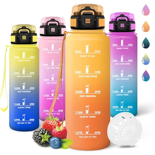 Motswedi Borraccia 1,5 litri, Riutilizzabile, Borraccia Motivazionale, a Prova di Perdite, Bottiglia Acqua, Senza BPA, Borracce, per Sport, Palestra, Ufficio, Ciclismo, Ambra&Arancio