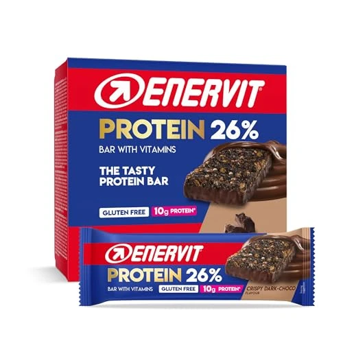 Offerta a tempo: Enervit, Protein Bar 26% Crispy Dark Choco, Barrette Proteiche, 10g di Proteine, con Vitamine D e B6, Gusto Cioccolato, Per il Recupero Dopo lo Sport, Senza Glutine, 12 Barrette da 40g - 30% da 22.68 € a 15.84 €