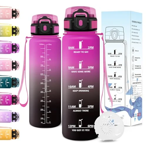 Offre limitée : Motswedi Gourde Sport, 1000ml Anti Fuite, Gourde 1l, Réutilisable, Bouteille d'eau, sans BPA, Bouteille Reutilisable, pour Adulte, Randonnée, l'école, Fitness, Yoga, Violet Rouge & Noir de 13.08 € à 13.08 € (0.00% de remise)