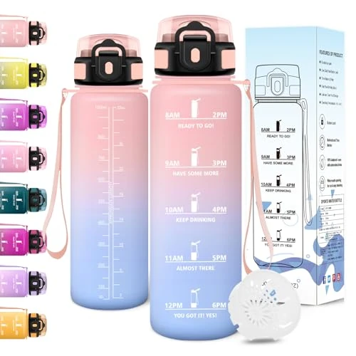 Offerta a tempo: Motswedi Borraccia 1 litro, con Filtro, Borraccia Motivazionale, Prova di Perdite, Senza BPA, Bottiglia Acqua, con Marcatori di Tempo, per Scuola, Palestra, Ufficio, Yoga, Ciclismo, Rosa & Azzurro - 15% da 19.99 € a 16.99 €