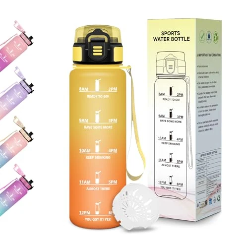 Offerta a tempo: Motswedi Borraccia Bambini, 500ml Senza BPA, Design della serratura a prova di perdite, Borraccia Motivazionale, Con marca temporale, per Scuola, Sport e Trekking - Ambra&Arancio - 15% da 7.99 € a 6.79 €