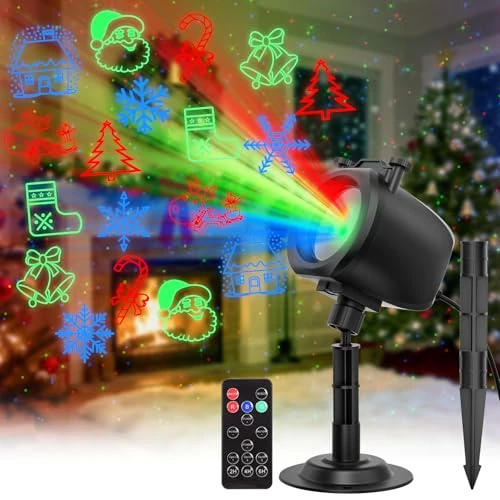 Offre limitee: OUSFOT Projecteur Noel Exterieur, 3 Couleurs Rouge Vert Bleu Projecteur Laser avec Télécommande et Timing, 5 Cartes avec Noël,Halloween,Fête, Parties, Point Laser, Cadeau pour Festival de 39.99 EUR a 30.94 EUR (economie 23%)