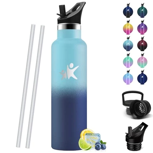 HoneyHolly Thermosfles, 750 ml, BPA-vrij, dubbelwandige vacuümfles, thermosfles, 18/8 roestvrij staal, drinkfles met rietje, thermosfles voor sportschool, sport, fietsen