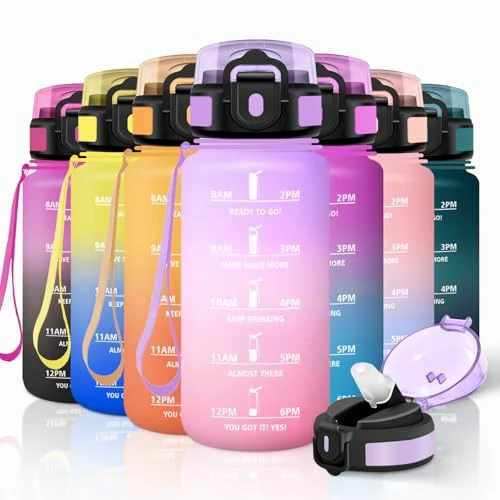 Motswedi Butelka na wodę dla dzieci, 0,5 l bez BPA, motywacyjna butelka na wodę, butelka na wodę, butelki dla dzieci, dla dorosłych, na siłownię, jogę, jasnofioletowy i jasnoróżowy
