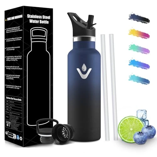 HoneyHolly Butelka termiczna dla dzieci, 500 ml, bez BPA, butelki termiczne, stal nierdzewna 18/8, butelka termiczna ze słomką, szczelna, termos szkolny, na siłownię, kemping