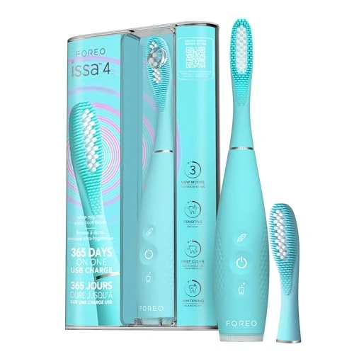 Offerta a tempo: FOREO issa 4 Spazzolino elettrico sonico 4-in-1 ricaricabile con testina extra per 12 mesi, setole morbide, testine sostituibili, pulizia denti, sbiancante denti, pulizia ultra-igienica - 53% da 99.00 € a 47.02 €
