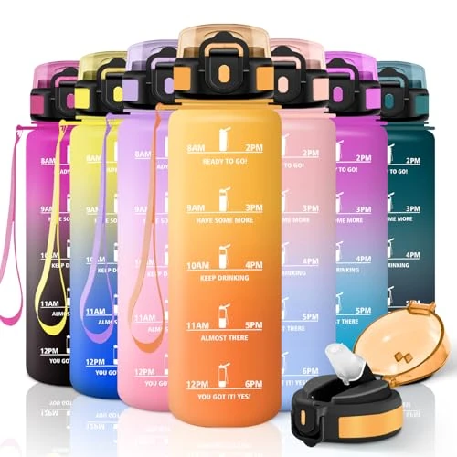 Offerta a tempo: Motswedi Borraccia con Cannuccia, 1000ml senza BPA, Borraccia Palestra, a Prova di Perdite, Bottiglia Acqua per Capretti, Adulto, Palestra, Yoga, Sport, Giallo & Arancio - 29% da 9.34 € a 6.67 €