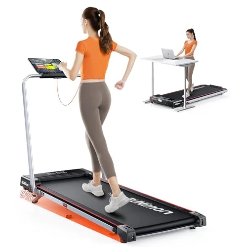6 in 1 Folding Treadmill with 9% Incline, RUNIMON Walking Pad Treadmills for Home Foldable, 2.5HP Under Desk Running Pad Walk Pads Treadmill 1-12KM/H with LED Display, Magnetic Remote&APP Control