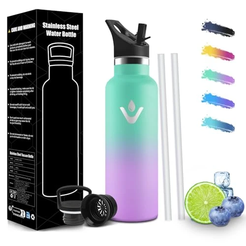 HoneyHolly Thermosfles voor kinderen, 500 ml, BPA-vrij, 18/8 roestvrij staal, thermosfles met rietje, lekvrij, voor school, sportschool, camping