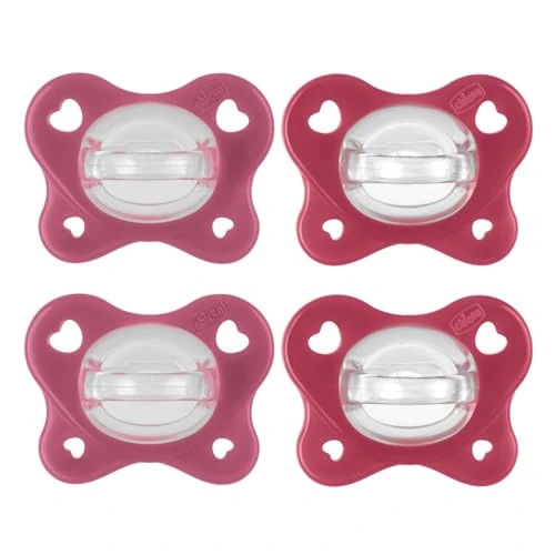 Chicco Gommotto Dual Soft, 16-36 Mesi, in Silicone, Bicolore, Set di Gommotti con Doppia Morbidezza, Supportano la Respirazione Fisiologica e Favoriscono il Corretto Sviluppo della Bocca, 4 pz, Rosa
