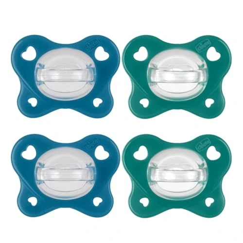 Chicco Chupete Dual Soft, Recién Nacido 16-36 Meses, Bicolor, Set de Chupetes de Silicona con Doble Suavidad, Pezón suave, Apoyan la Respiración y Fomentan el Correcto Desarrollo de la Boca,4 Pz,Niño