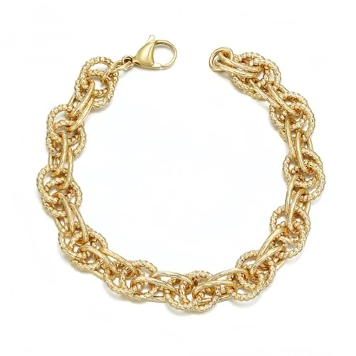Pulsera de mujer chapada en oro de 14 quilates, cadena doble trenzada, antialérgica, con caja de regalo
