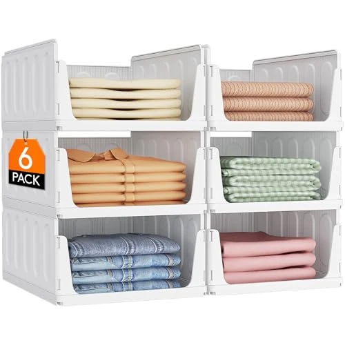 Oferta limitada: Lifewit Organizador de Armario Apilable, Cajas de Almacenaje Extensibles para Ropa, Camisetas y Pantalones, Cajones de Plastico para Separadores Closet de Baño, Cocina y Camping, 24L, Blanco, 6 Pack de 39.99 € a 34.94 € (ahorro 13%)