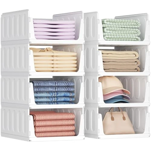 Tijdelijke aanbieding: Lifewit Stapelbare Kast Organizer, Kunststof Kledingkast Opbergdozen, Wardrobe Organiser Voor Kast, Keuken, Badkamer, Camping, Wit, Set Van 8 van 59.99 € naar 59.99 € (0.00% korting)
