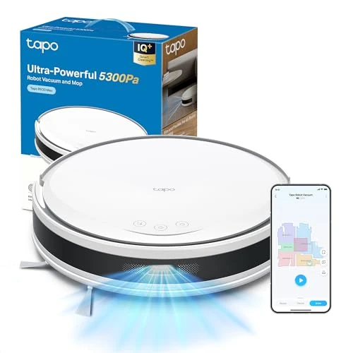 Tapo RV20 Max Robot Vacuum Cleaner with Wiping Function, Super Powerful Suction Power 5300Pa, 83mm, Ultra Slim, MagSlim LiDAR Navigation, Compatible with Alexa and Google Assistant, White