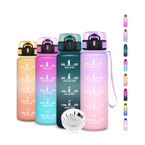 Drinkfles, 0,5 liter, lekvrije drinkfles, motiverende waterfles, gemakkelijk te dragen, filterfles, gegradueerde waterfles, voor sport, camping, school, hardlopen