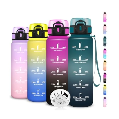 Borraccia 1 litro, Borraccia Palestra, Bottiglia Senza Perdite, Facile da Pulire, Bottiglia Motivazionale, Facile da Trasportare, Borraccie Orari, Borraccie Graduata, per Campeggio, Viaggio, Fitness