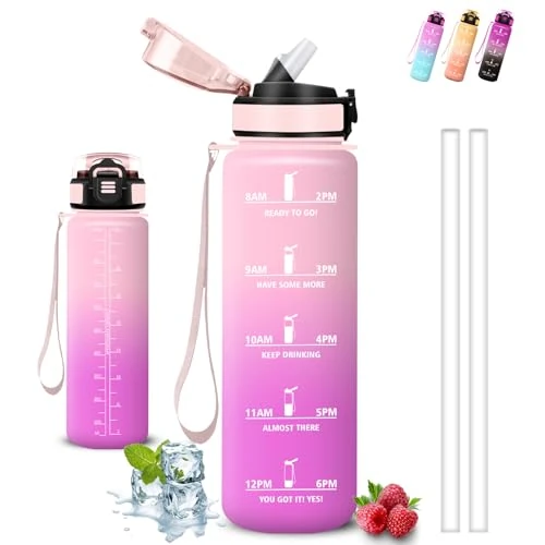 Offre limitée : Grsta Gourde 1l, Gourde Sport, Anti Fuite, Bouteille Graduée pour 1 Journee, Facile à Nettoyer, Bouteille Reutilisable, avec Marqueur de Temps, pour Aptitude, Camping, Yoga, Sports, Voyage de 15.99 € à 11.60 € (27% de remise)