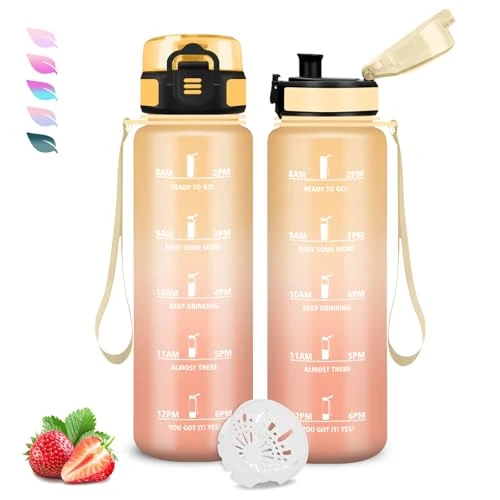 Butelka na wodę o pojemności 1 l, butelka na siłownię, bez wycieków, motywacyjna butelka na wodę, łatwa do przenoszenia, sportowa butelka na wodę, łatwa do czyszczenia, na kemping, do jogi, fitnessu